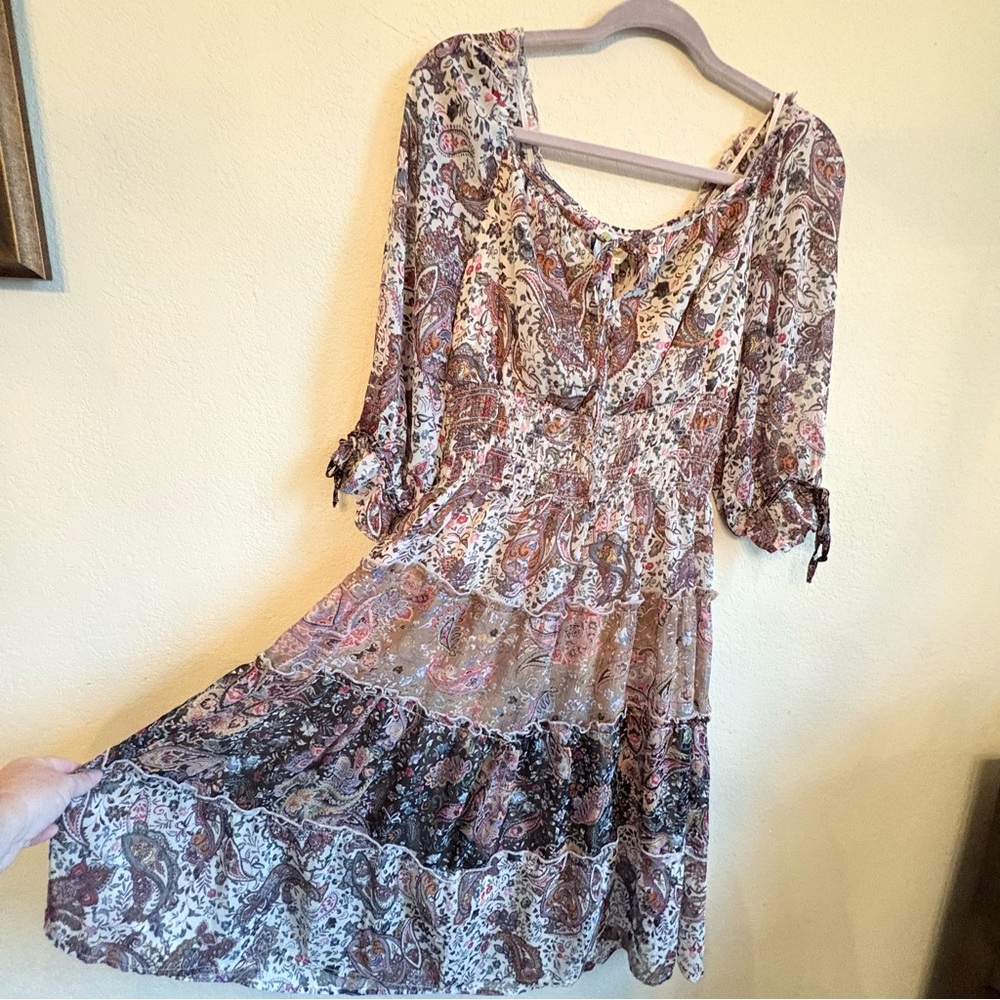 Fig and Flower Multicolor Dress w/ Tiered Ruffle Skirt, Sz. M